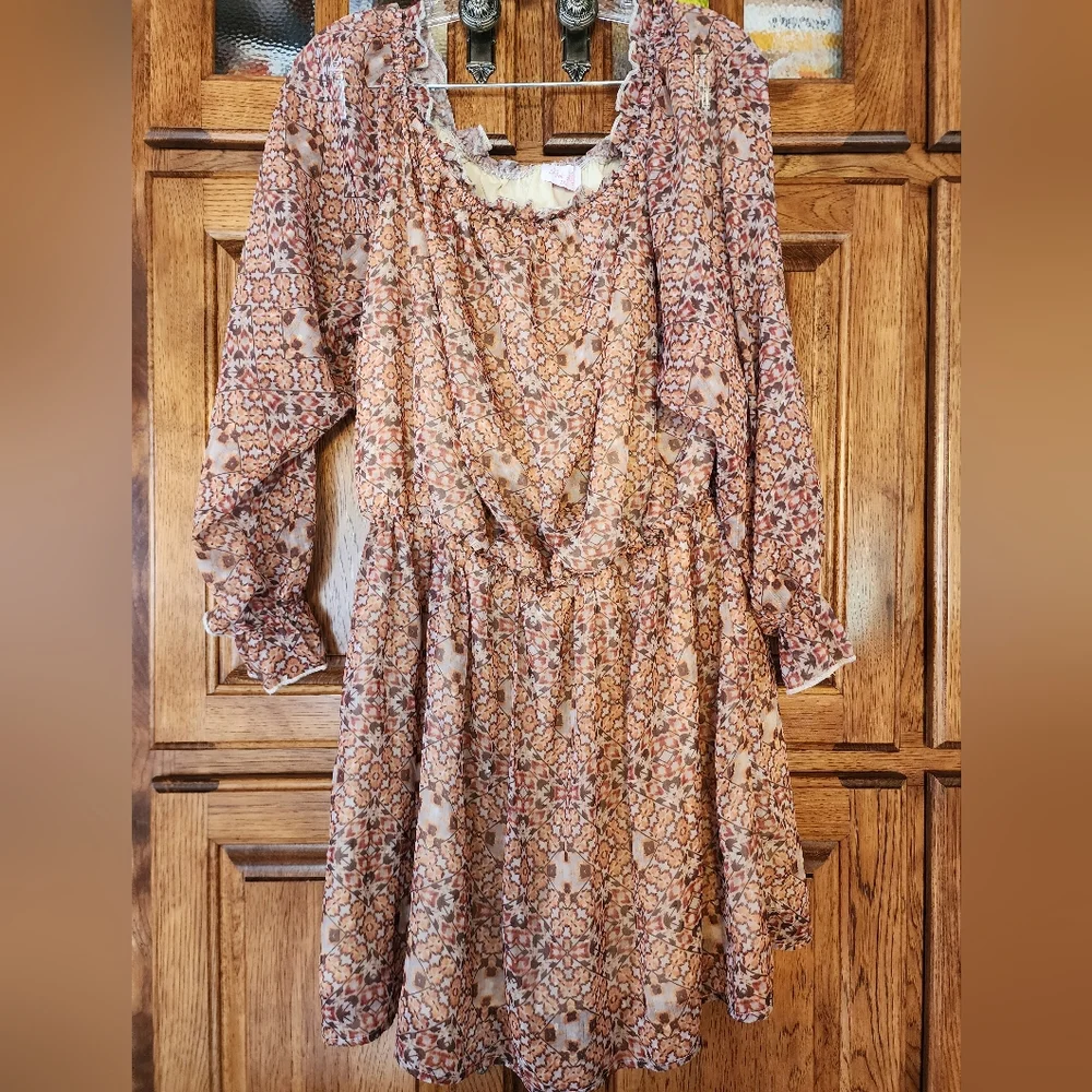 Pink Lily Humble and Kind off Shoulder Beige Mini Dress Size 2X - Picture 12 of 14